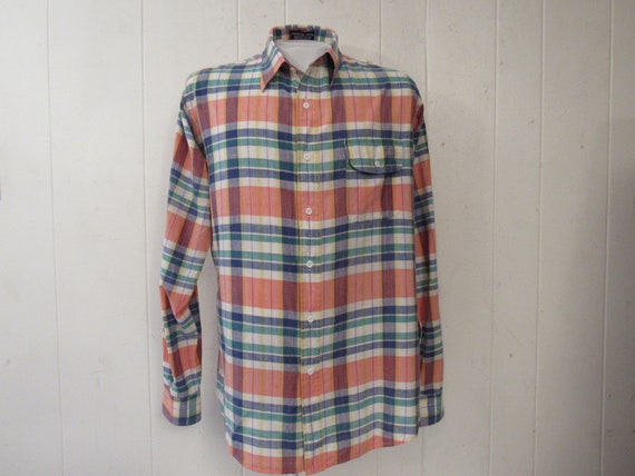Vintage shirt, Madras shirt, Madras cotton plaid,
