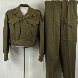 Vintage uniform, size medium, British Battle dress jacket and pants, 1949 pattern, Poland patch,  Polish Army exile, 1951, vintage clothing