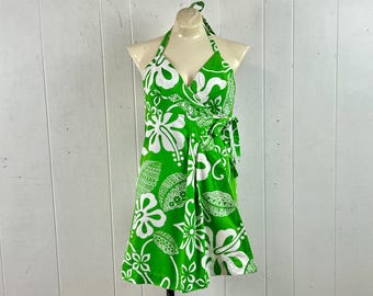 Vintage Dress, size small, 1960s dress, Hawaiian dress, Wrap dress, tiki mini dress, Nalii dress, tropical print dress, vintage clothing