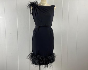 Vintage dress, size XS, 1960s dress, feather dress dress, black dress, wiggle dress, cocktail dress, 1950s dress, vintage clothing, NOS