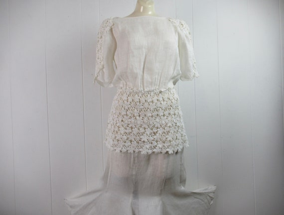 Vintage dress, white dress, linen dress, lace dre… - image 1