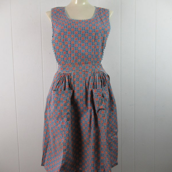 Vintage Kleid, Schürze Kleid, Hauskleid, volle Schürze, 1940er Jahre Schürze Kleid, Baumwollkleid, Vintage Kleidung, Größe Medium