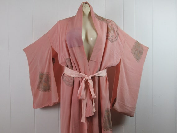 Vintage kimono, pink kimono, silk kimono, silver m