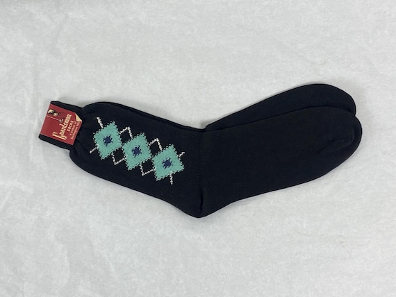Argyle socks, size 11, 1950s socks, teal and black socks, Rockabilly socks, cotton diamond socks, Guardsman socks, vintage clothing, NOS