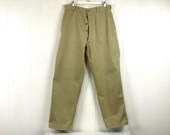 Pantalones vintage, 34" x 32", pantalones militares, pantalones de los años 50, pantalones caqui, pantalones de algodón, pantalones de uniforme, chinos, ropa vintage, ropa de trabajo vintage