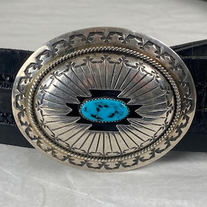 Vintage belt, 37&quot; to 41&quot;, Navajo belt, Sterling silver turquoise buckle, Wilbert Muskett, WM shadowbox, Southwestern belt, vintage clothing