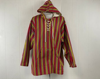 Vintage parka, size large, Cross Colours jacket, Hip Hop jacket, 1980s 1990s jacket, striped denim, vintage hoodie, vintage clothing