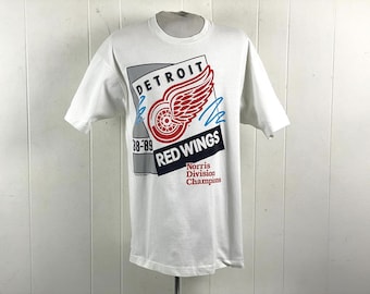 Vintage t-shirt, size XL, Detroit Red Wings t shirt, 88 89 Norris Division Champions, NHL, 1980s t shirt, single stitch, vintage clothing