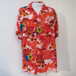 Vintage shirt, Hawaiian shirt, 1970s shirt, Rayon Hawaiian, red Hawaiian shirt, vintage clothing, large, size XL