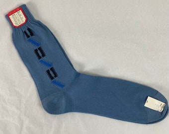 Vintage socks, 1960s socks, geometric socks, Hemphill design socks, cotton socks, fancy socks, blue socks, vintage clothing, size 13, NOS