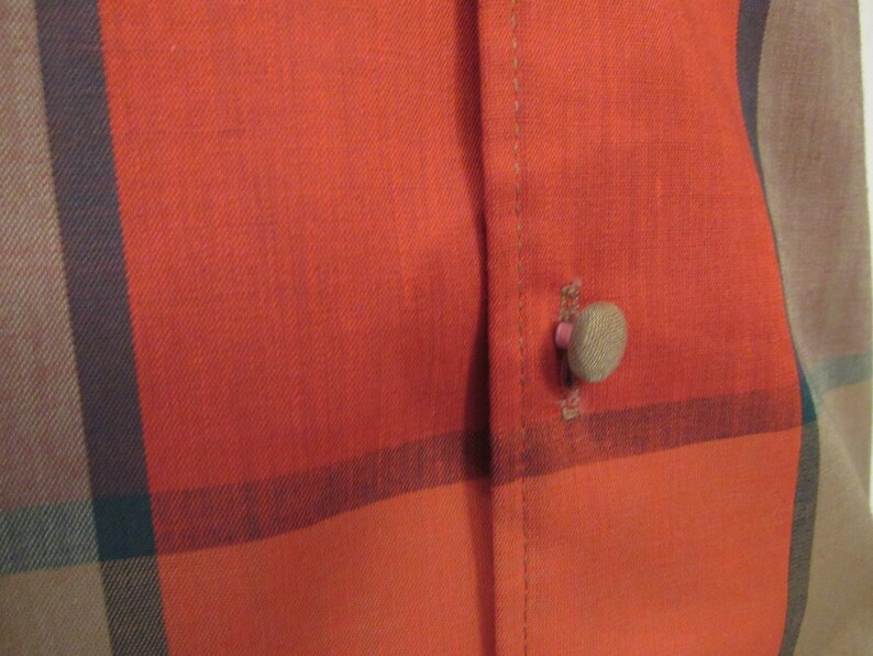 vintage clothing block plaid shirt 1960s shirt rockabilly shirt orange shirt Vintage shirt size medium