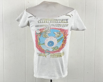 Original 1970s t shirt, size small, Jimi Hendrix t shirt, distressed t shirt, flying eyeball, Rick Griffin, rock roll t shirt, band t shirt