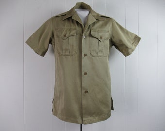 Vintage shirt, military shirt, U.S. Army shirt, 1950s shirt, khaki shirt, short sleeve shirt, vintage clothing, size medium