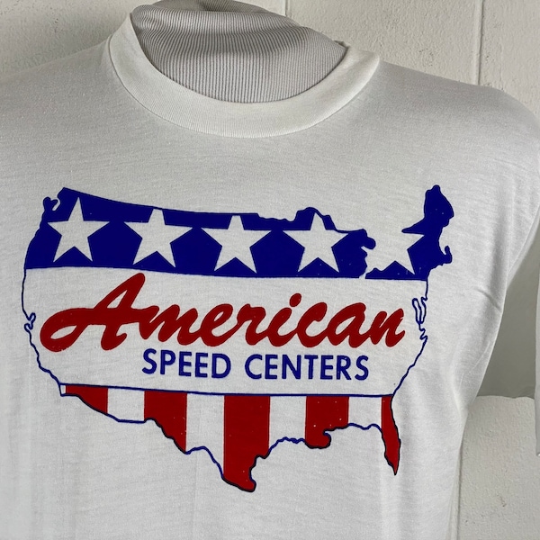 t-shirt vintage, t-shirt des années 1980, t-shirt de voiture de course, t-shirt American Speed Centers, t-shirt Hot Rod, Dragster, vêtements vintage, taille XL, NOS