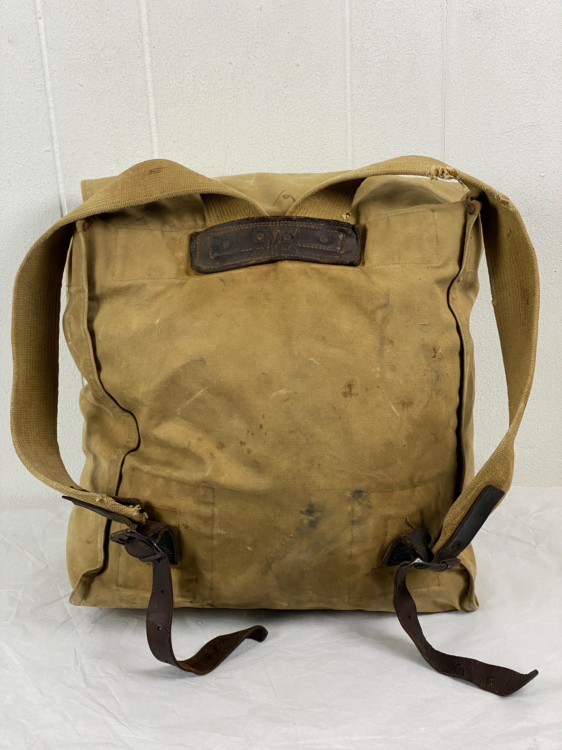 Vintage Backpack, 1910s Backpack, Canvas and Leather Bag, Camping Bag ...
