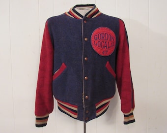 VINTAGE JACKET, 1940s jacket, stadium jacket, basketball jacket, reversible, Gordon Local 12, vintage clothing, size medium, large