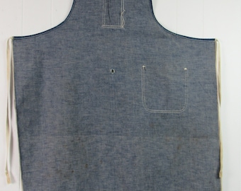 Vintage Denim Apron, 1940s Apron, Blue Apron, Vintage Workwear