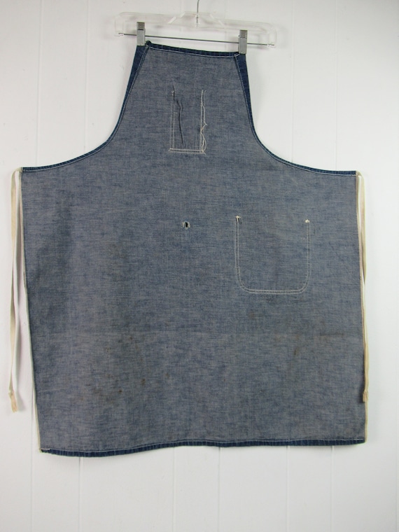 VINTAGE DENIM APRON ② Vintage Denim Apron, 1940s Apron, Blue Apron, Vintage Workwear