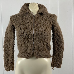 Vintage cardigan, size small, 1950s cardigan, hand knit sweater, fluffy nubby sweater, 50s sweater, vintage clothing