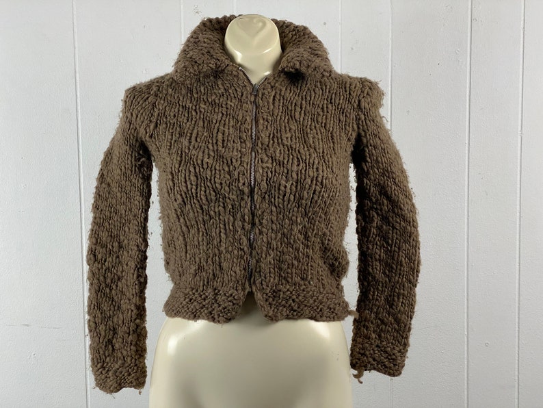 Vintage cardigan, size small, 1950s cardigan, hand knit sweater, fluffy nubby sweater, 50s sweater, vintage clothing image 1