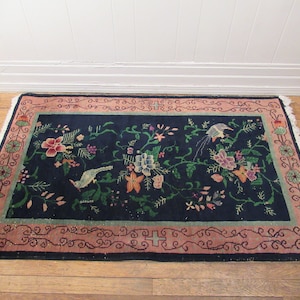 Vintage tapijt, Chinees tapijt, jaren 1920 tapijt, Art Deco tapijt, handgemaakt tapijt, wollen tapijt, Chinees textiel, weven, 5 ' x 3' afbeelding 6