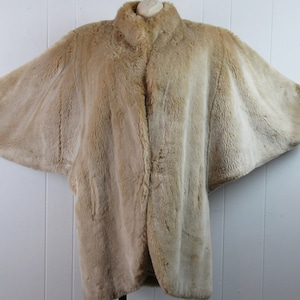 Vintage coat, faux fur coat, 1980s coat, made in France, ARRE coat, triangle sleeves, vintage clothing, size large