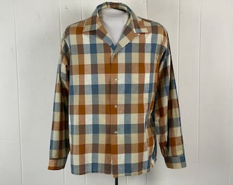 Vintage shirt, maat large, shirt uit de jaren 60, geruit shirt, Eavercrest shirt, katoenen geruit shirt, katoenen shirt, rockabilly shirt, vintage kleding