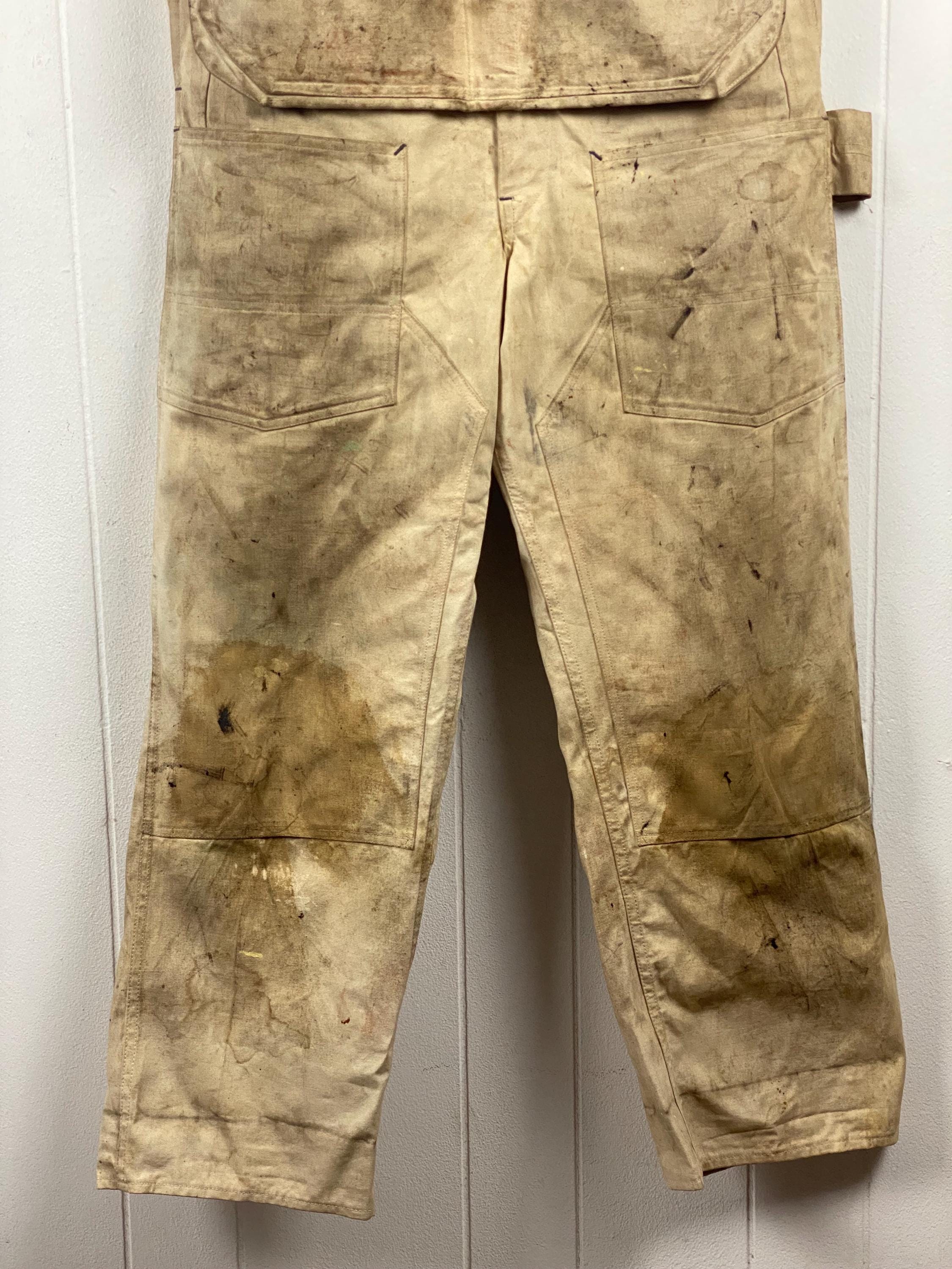 1930s Finck's Overalls, 38 X 31, White Denim Overalls, 1930s