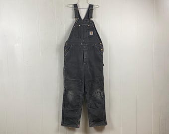 Vintage overalls, size 37" X 31", distressed Carhartt overalls, 80s overalls, lined overalls, black duck, vintage clothing, vintage workwear