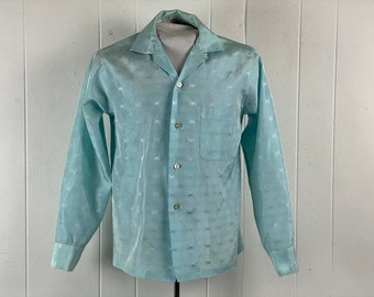 Vintage shirt, size small, 1950s shirt, Acetate shirt, top button loop, ice blue shirt, Rockabilly shirt, stage shirt, vintage clothing