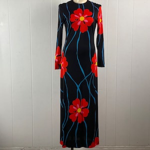 Vintage dress, size medium, 1960s dress, flower dress, Maxi dress, evening dress, nylon dress, Mod dress, vintage clothing