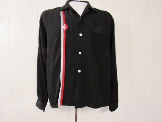 Vintage shirt, 1960s shirt, black rayon gabardine
