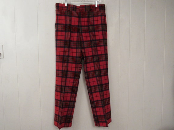 Vintage pants, 1970s pants, plaid pants, red pants