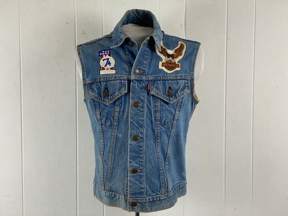 Vintage Vest, Size 38, Levi's Denim, Motorcycle Vest, 1970s Vest
