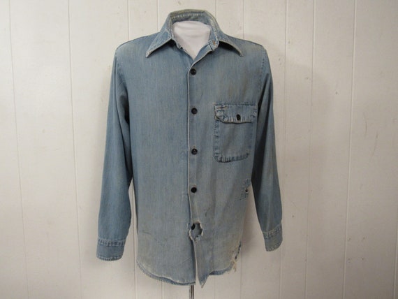 Vintage shirt, denim shirt, 1960s shirt, distresse