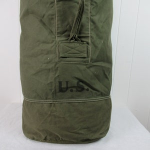 Vintage bag, 1940s bag, U.S. Army bag, vintage duffle, duffel bag, green bag, white stitching, military bag, vintage luggage, NOS