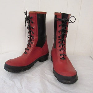 Vintage boots, hunting boots, B.F. Goodrich boots, red and black boots, sportsman boots, 1940s boots, rubber boots, vintage shoes, size 12