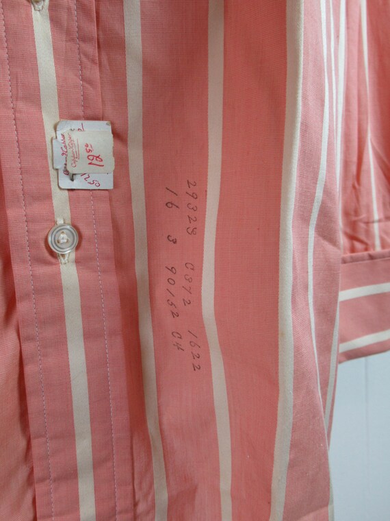 Vintage shirt, 1950s shirt, button down, striped shirt, pink shirt, Capper & Capper, French cuff, vintage clothing, size large, NOS View 4