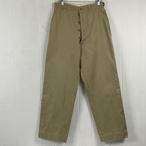 Vintage pants, 30&quot; X 31&quot;, high waisted pants, khaki cotton pants, Army pants, 1950s pants, Military pants, button fly, vintage clothing