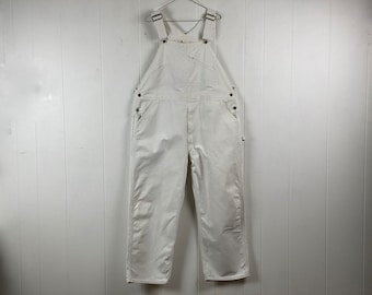 Vintage overalls, Roebucks overalls, denim overalls, 1980s overalls, White overalls, vintage workwear, vintage clothing, size 44 X 28