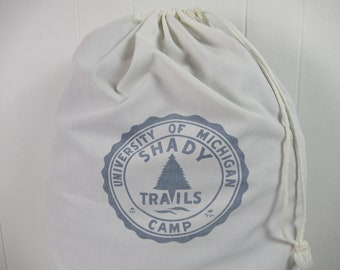 Vintage bag, cotton bag, 1950s bag, U of M bag, Shady Trails bag, camp bag, laundry bag, vintage luggage