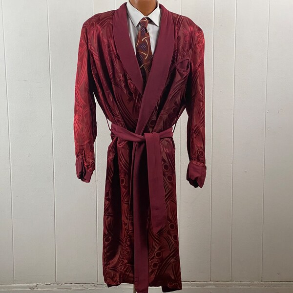 Vintage robe, size large, vintage smoking jacket, Deco, Satin robe, 1940s robe, smoking jacket, Playboy robe, Royal Robes, vintage clothing