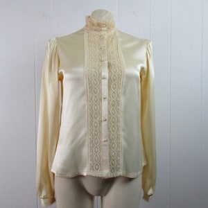 Vintage blouse, vintage shirt, 1980s blouse, Edwardian blouse, Satin and lace, vintage clothing, size medium