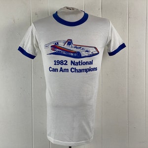 ヴィンテージ T シャツ、1980 年代の T シャツ、ナショナル カン アム チャンピオン、ガレス レーシング T シャツ、レーシング T シャツ、1982 年、ヴィンテージ クロージング、サイズ ミディアム、NOS