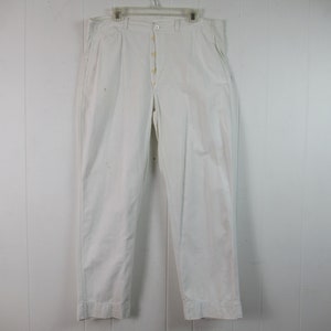 Vintage work pants, 1920s work pants, cotton pants, button fly, white pants, Kuttnauer, vintage workwear, vintage clothing, size 38 x 30.5