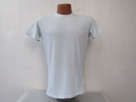 Vintage t shirt, 1960s t shirt, pale blue t shirt,