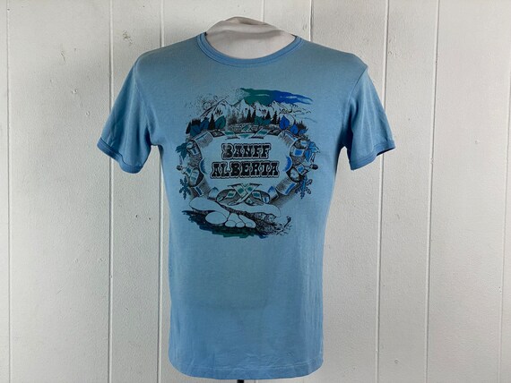 Vintage t shirt, Banff t shirt, 1970s t shirt, 1970s ringer, Canada t shirt, travel t shirt, Banff Alberta, vintage clothing, size large