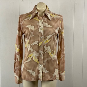 Vintage shirt, size large, disco shirt, 1970s blouse, 1970s shirt, Disco blouse, swans shirt, bird blouse, Sybil shirt, vintage clothing