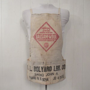 Vintage apron, 1950s apron, work apron, advertising apron, carpenter&#39;s apron, Balsam Wool, vintage workwear, vintage clothing
