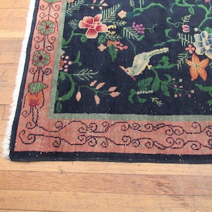 Vintage tapijt, Chinees tapijt, jaren 1920 tapijt, Art Deco tapijt, handgemaakt tapijt, wollen tapijt, Chinees textiel, weven, 5 ' x 3' afbeelding 4